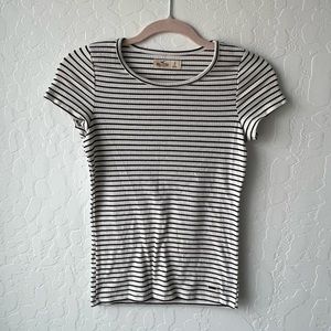 Hollister Black and White Stripped Fitted Ruched T-Shirt